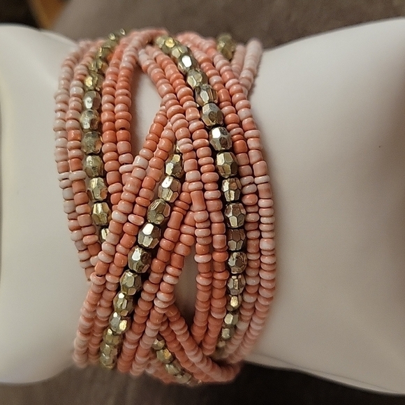 VTG 1990s Pink Braid Beaded Chunky Cuff Bracelets - Picture 3 of 6